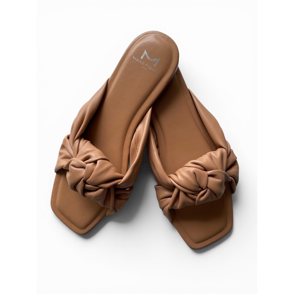 Marc Fisher LTD Farisa Womens 8 Tan Beige Square Toe‎ Knotted Slide Sandal